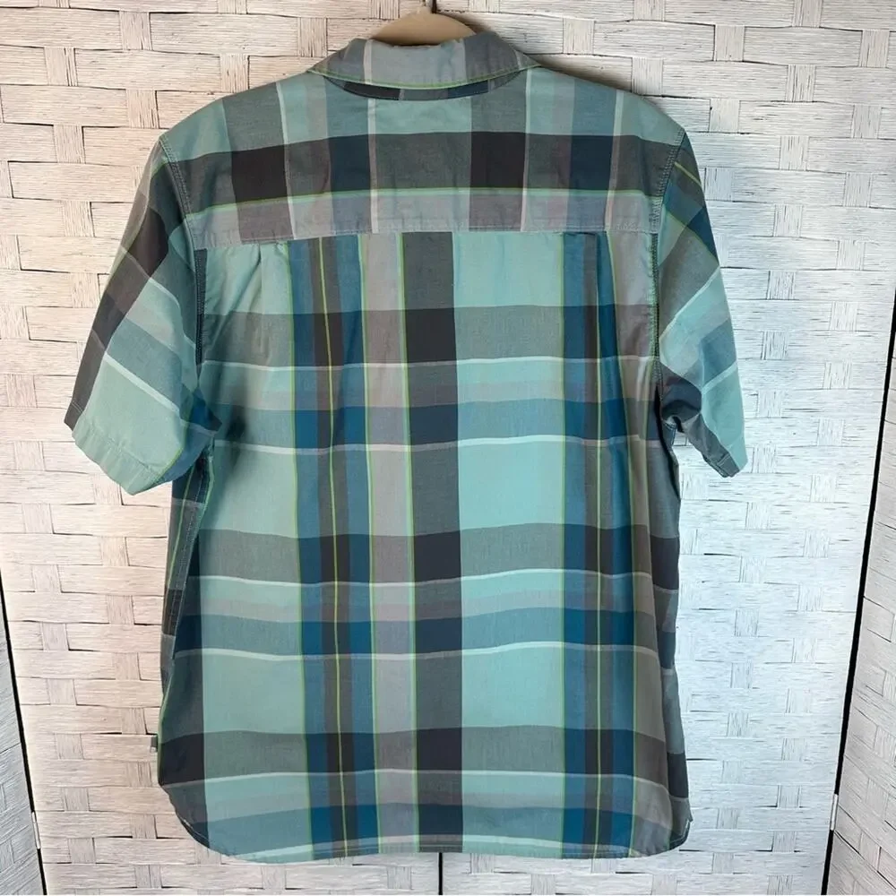 The North Face mens homes green & blue plaid button‎ down shirt gorpcore outdoor